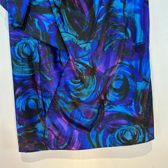 Vintage Maggy London satin strapless peacock print dress size 6 - Picture 3 of 9